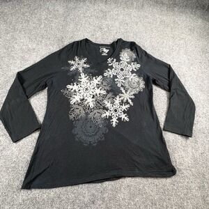 Christmas Top Women's 1X Black Snowflake Graphic Goth Winter Whimsigoth Holiday